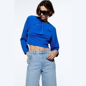NWT ZARA Blue Long Sleeve Knotted Top - Medium / 28